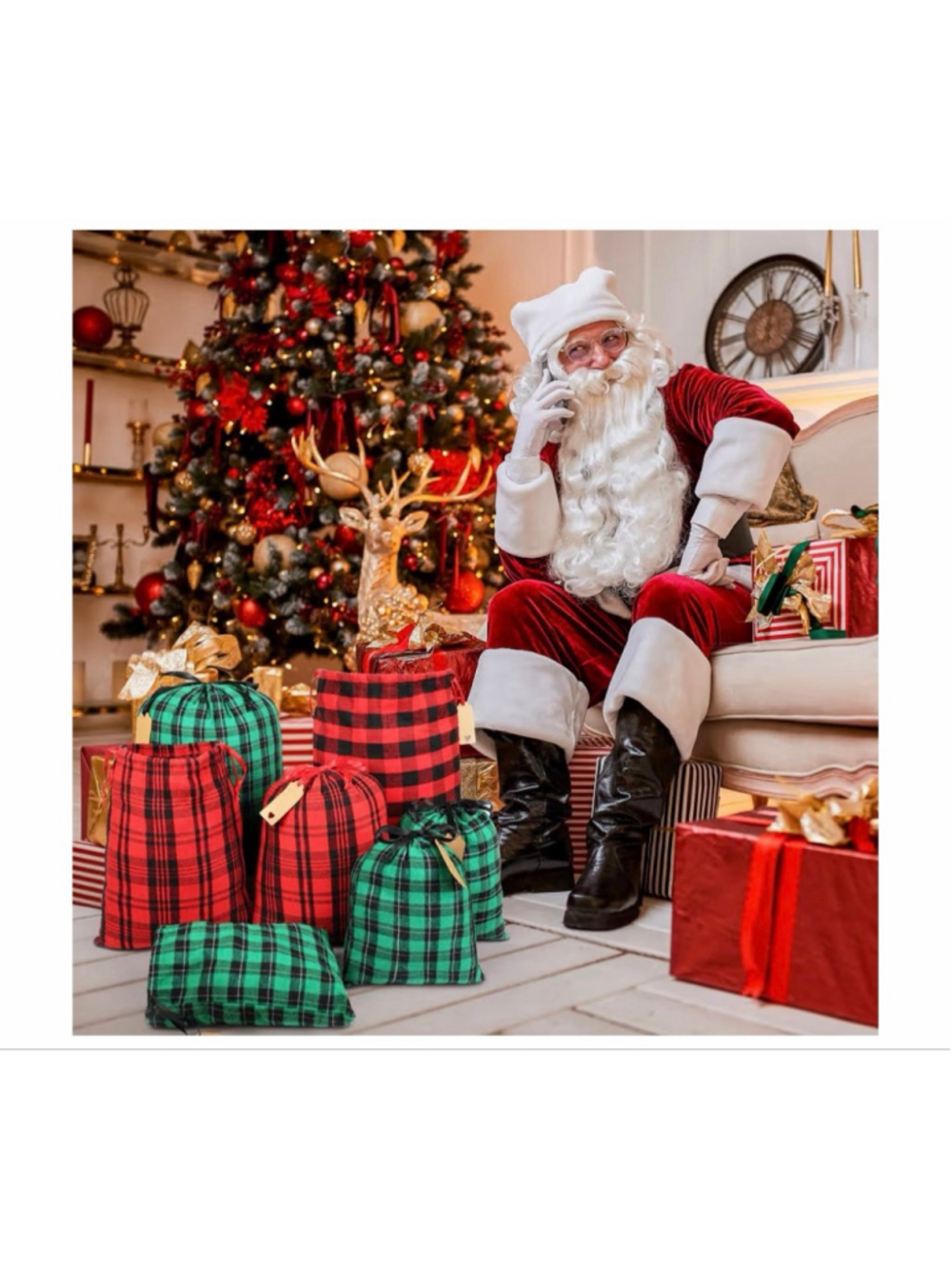 NEW 6 Package Fabric Christmas Gift Bags Large 20in &Medium 16in
